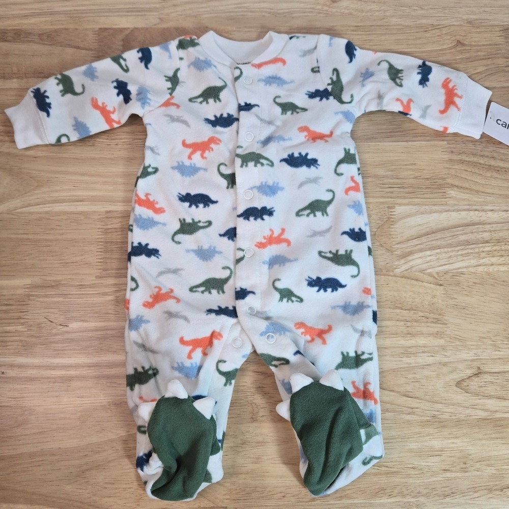 Carters Baby Newborn Fleece Dinosaur Footed Sleeper Pajamas White 115g332 NB